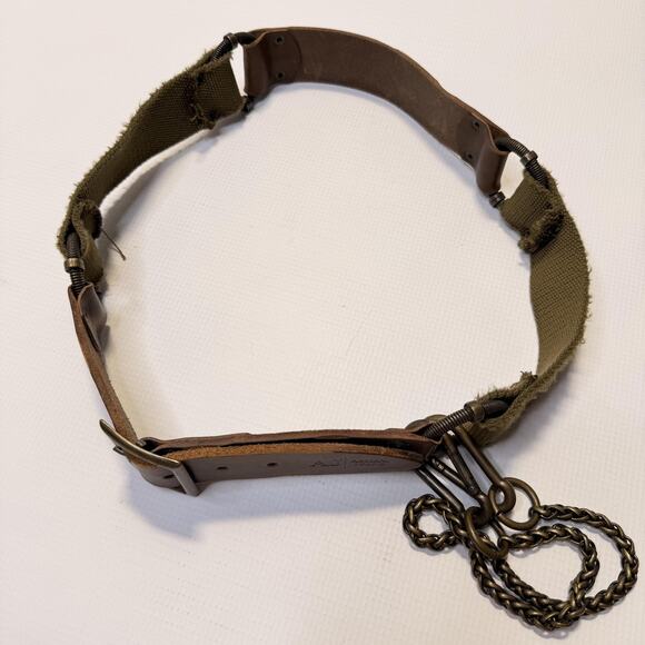 Armani Jeans Belt Mens 107 Brown Olive Leather Canvas Chain Made in Italy AJ - Picture 4 of 13